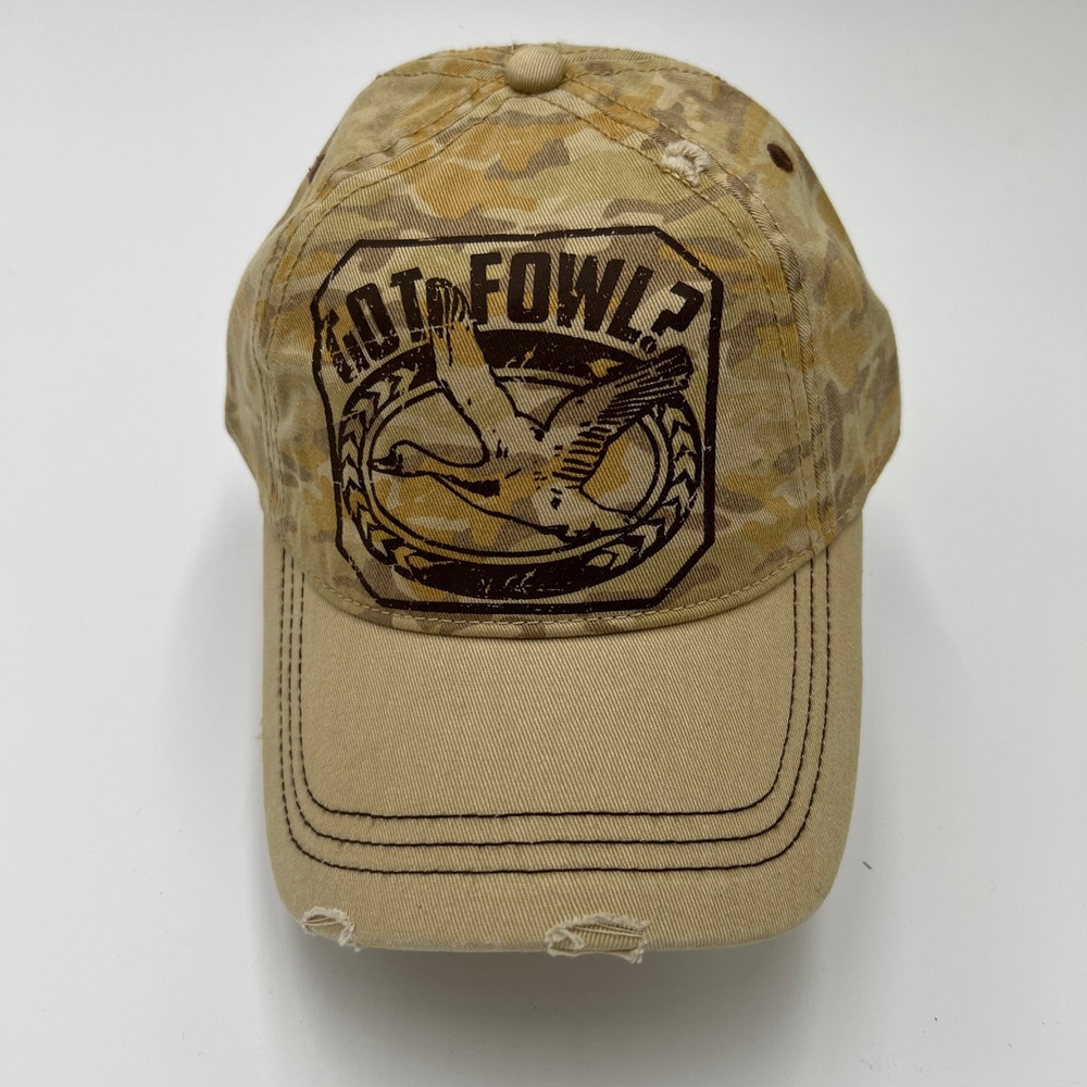Got Fowl? Duck Hunting Camo Baseball Cap Tan Distressed Snapback Hat Mens OSFM
